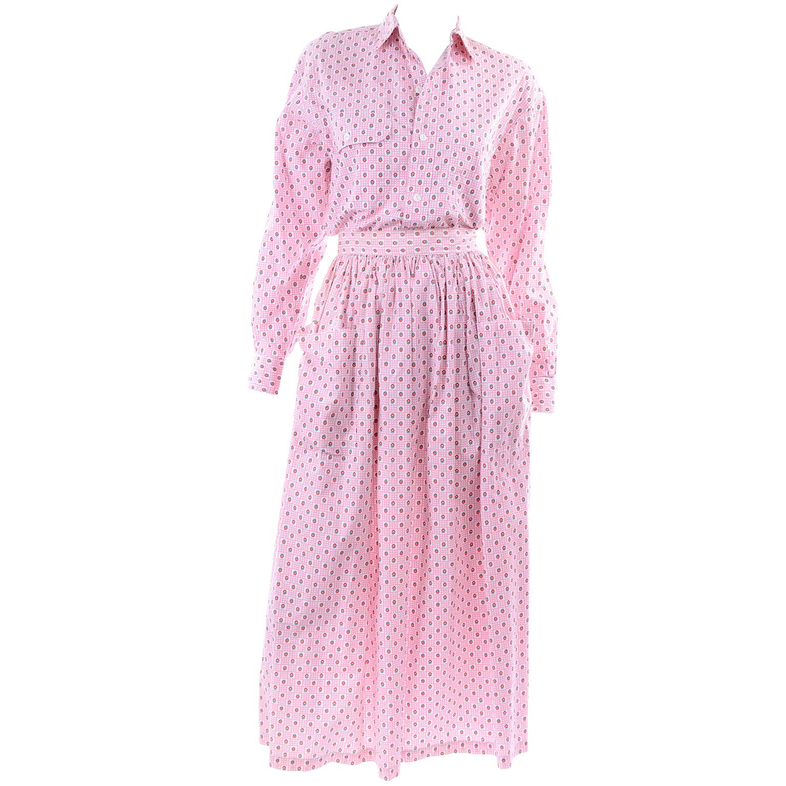 Deadstock Vintage Ralph Lauren 2-teiliges Vintage-Kleid mit Rock und Bluse in Rosa mit Blumenmuster, neu mit Preisschild