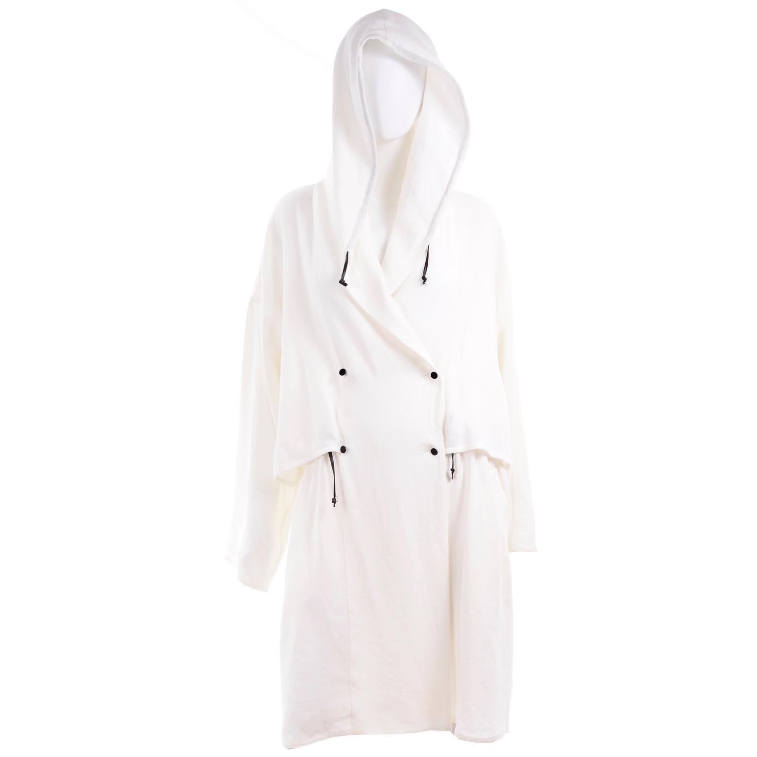 Deadstock New White Linen Dusan Coat Drawstring Jacket with Hood New With Tags 4