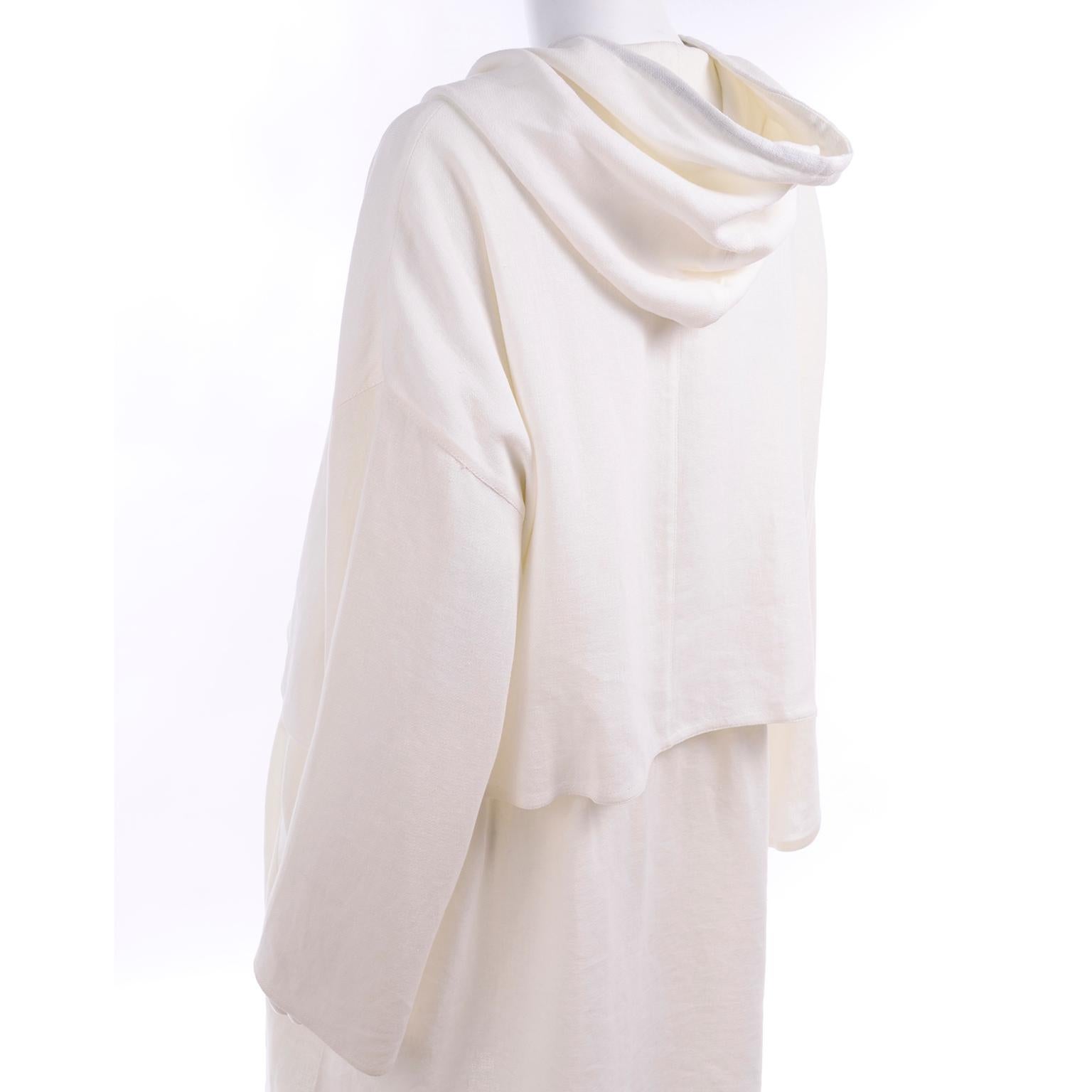 Deadstock New White Linen Dusan Coat Drawstring Jacket with Hood New With Tags 5