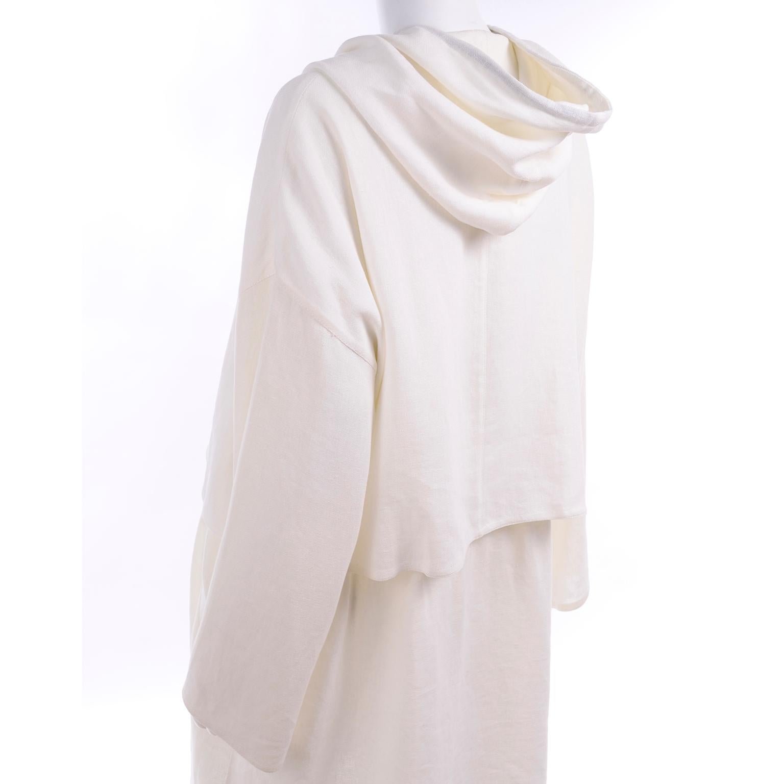 Deadstock New White Linen Dusan Coat Drawstring Jacket with Hood New With Tags For Sale 5