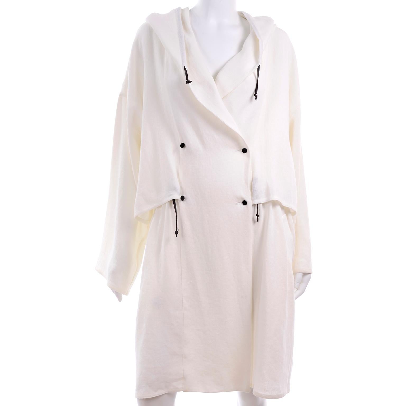 Deadstock New White Linen Dusan Coat Drawstring Jacket with Hood New With Tags 8