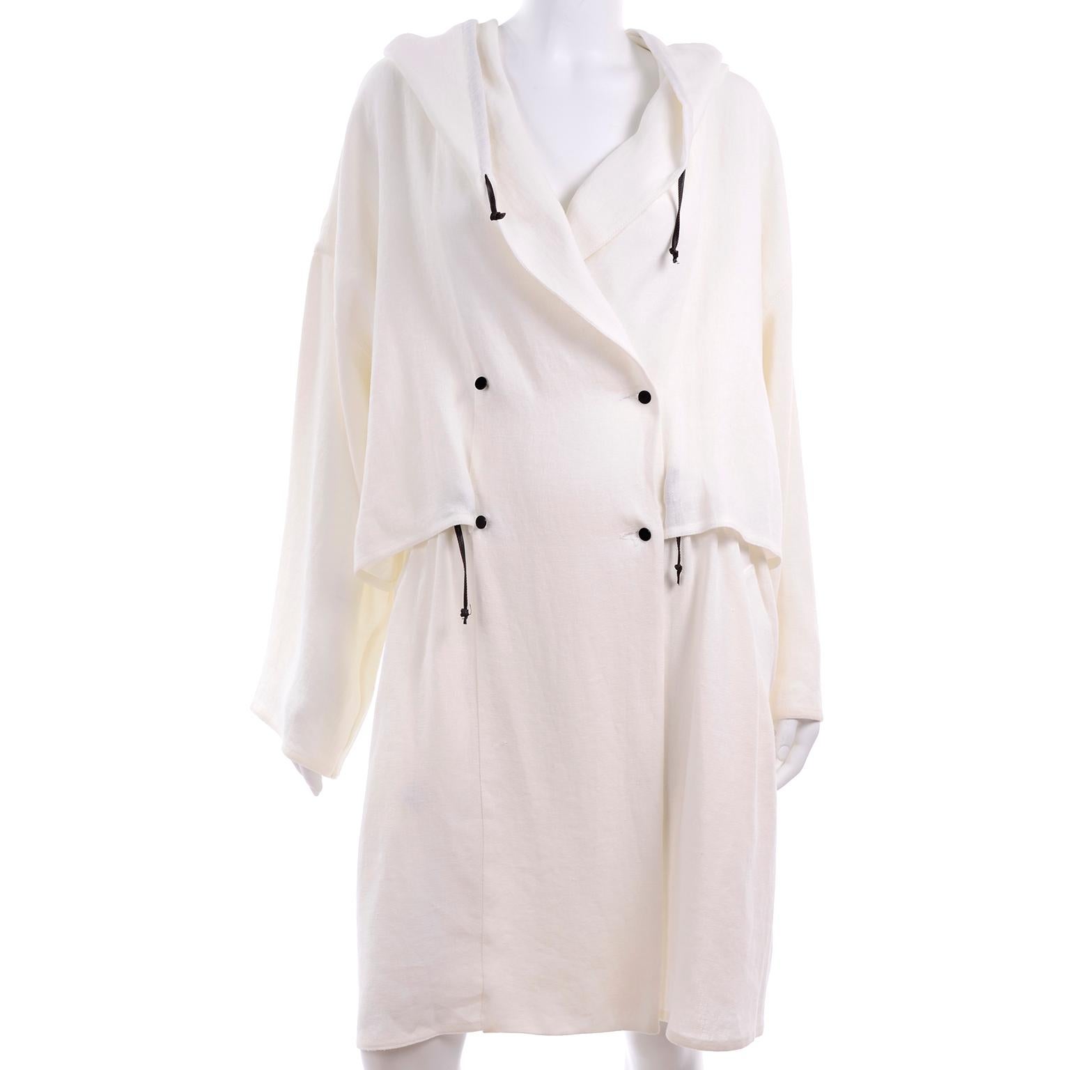 Deadstock New White Linen Dusan Coat Drawstring Jacket with Hood New With Tags For Sale 8