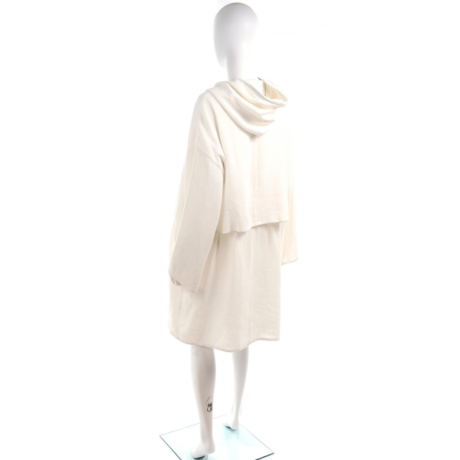 Deadstock New White Linen Dusan Coat Drawstring Jacket with Hood New With Tags In New Condition For Sale In Portland, OR