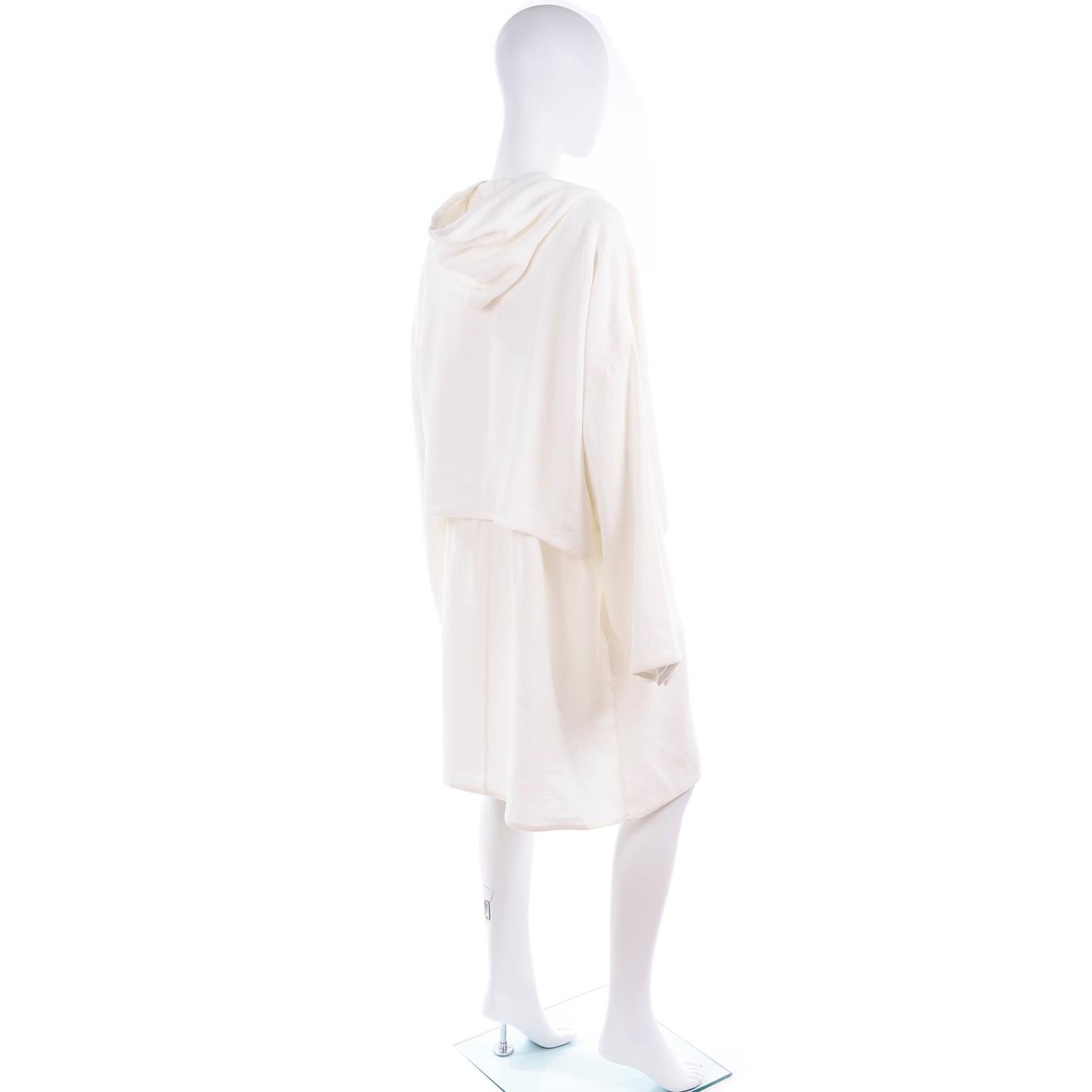 Deadstock New White Linen Dusan Coat Drawstring Jacket with Hood New With Tags 1