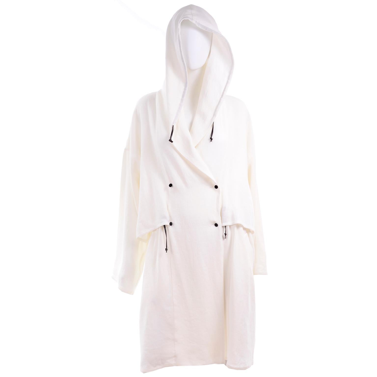 Deadstock New White Linen Dusan Coat Drawstring Jacket with Hood New With Tags 2