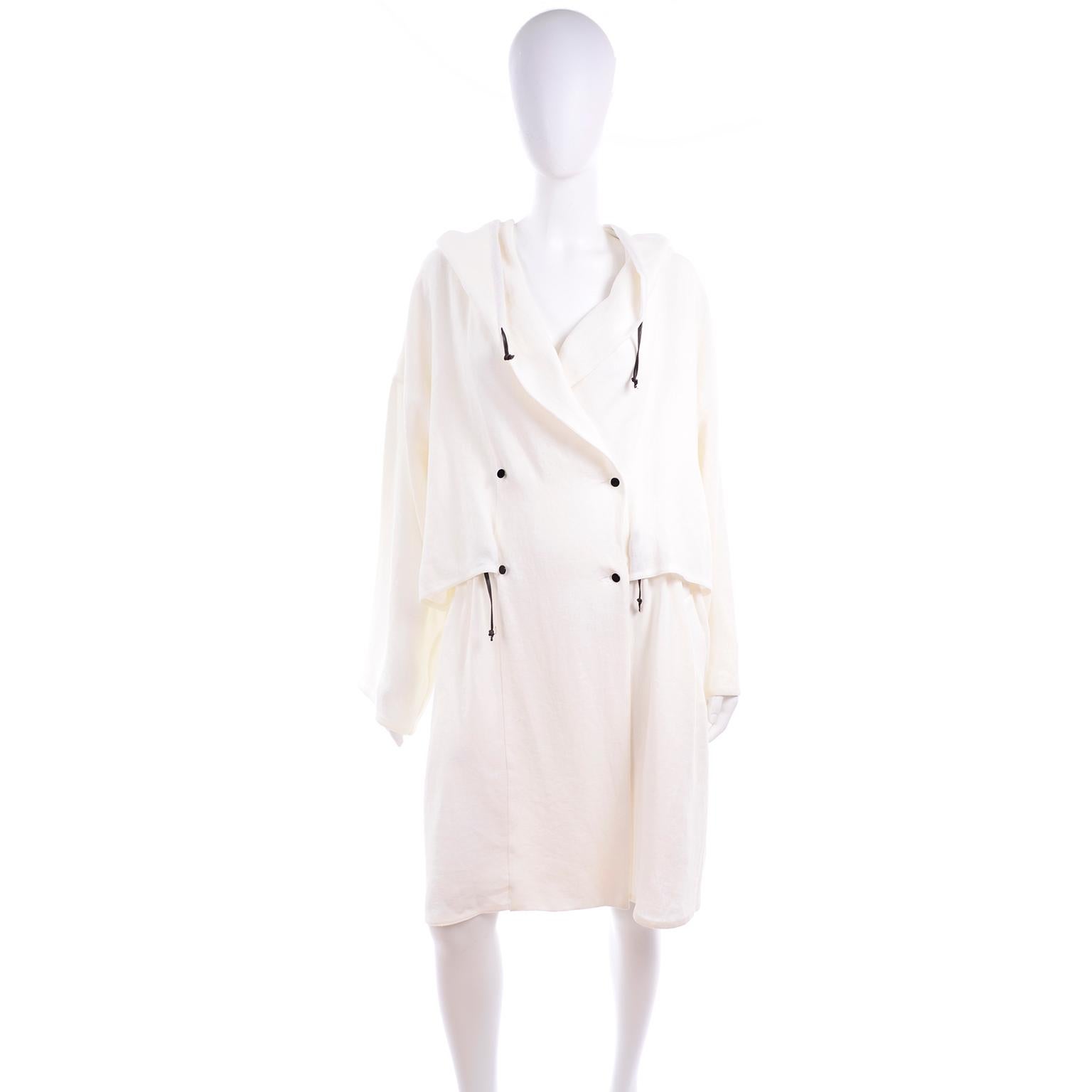 Deadstock New White Linen Dusan Coat Drawstring Jacket with Hood New With Tags 3