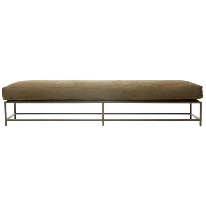 Dark Olive Heavy Canvas and Blackened Steel Extra Large Bench For Sale ...
