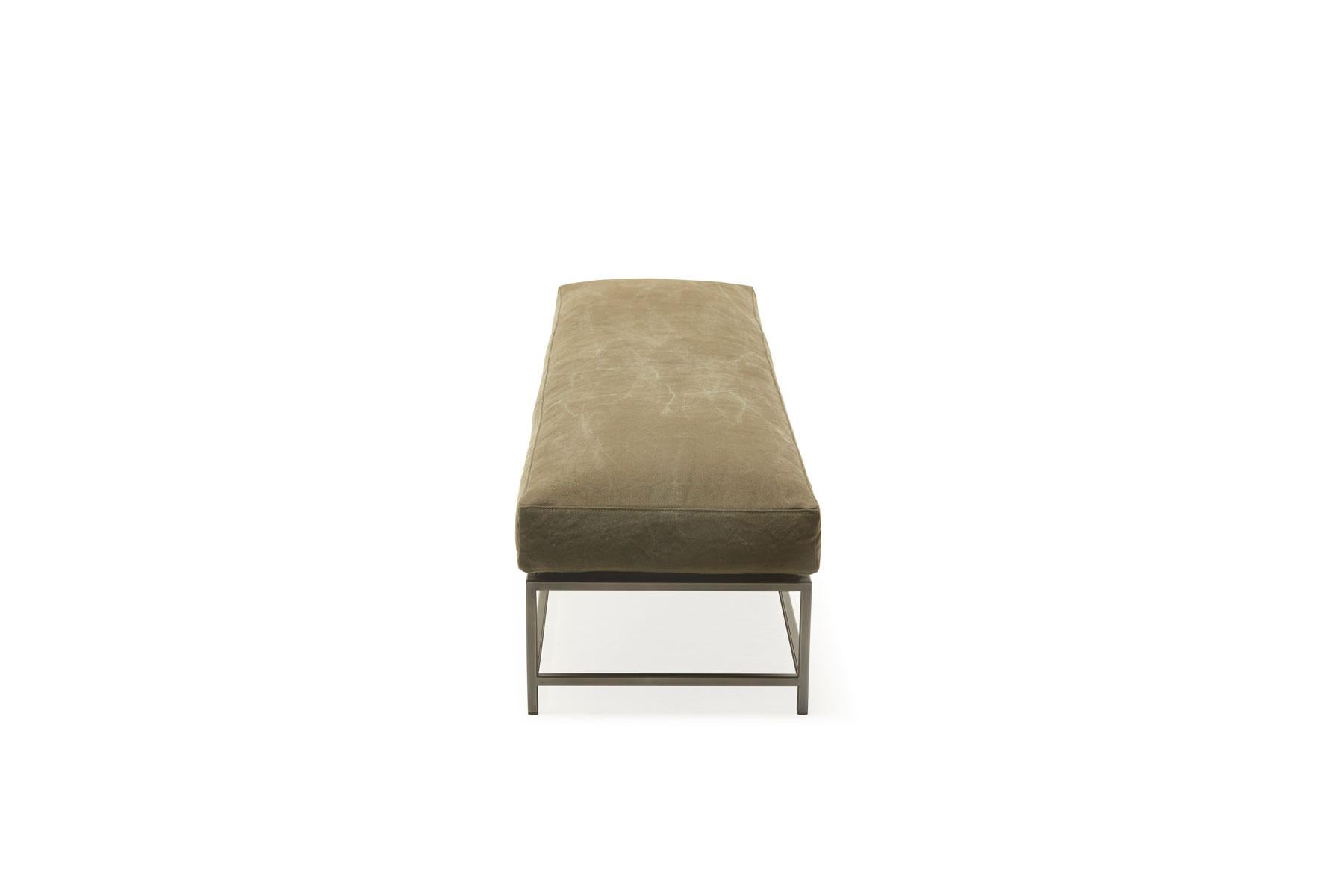 Modern Dark Olive Heavy Canvas and Blackened Steel Extra Large Bench For Sale