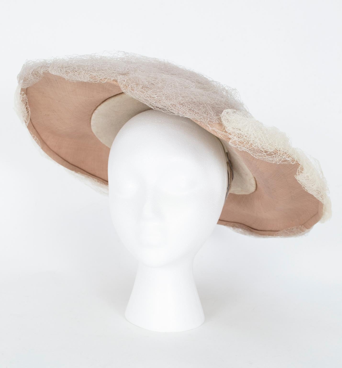 Gray Deadstock Otto Lucas Oversized Taupe Net Mushroom Saucer Hat – One Size, 1955