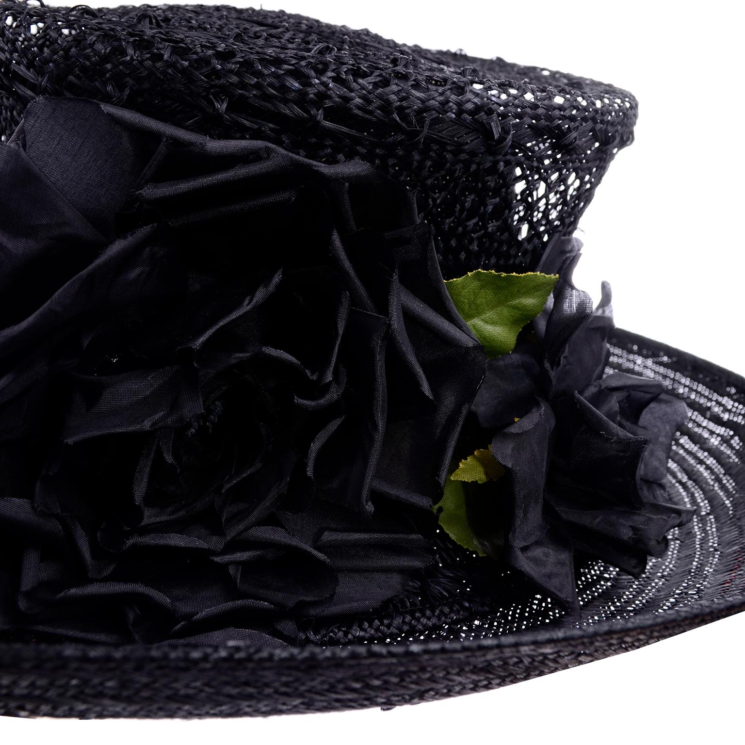 Deadstock Saks Fifth Avenue Vintage Black Straw Upturned Brim Hat New With Tags 6