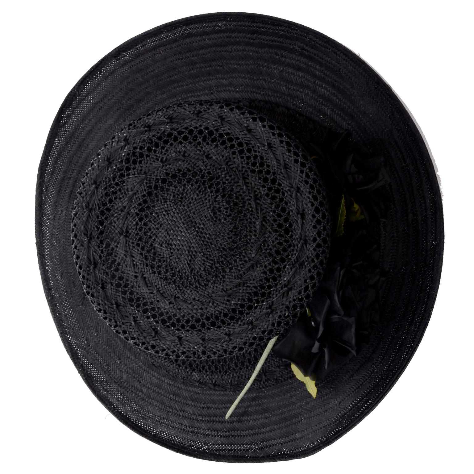 Deadstock Saks Fifth Avenue Vintage Black Straw Upturned Brim Hat New With Tags 5