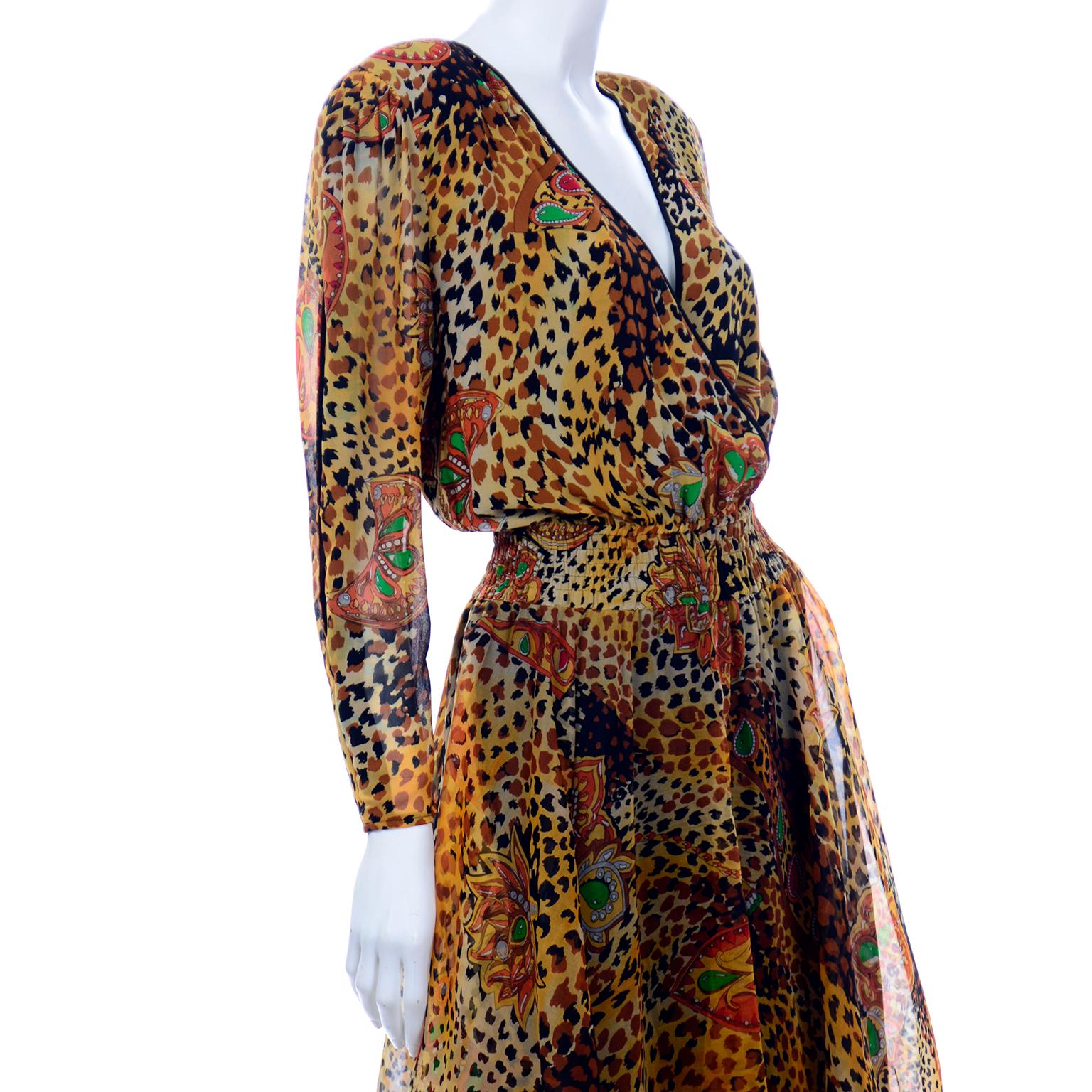 Brown Deadstock Silk Diane Freis Vintage 1980s Animal Print Dress w/ Tag