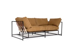 Deadstock Tan Canvas and Blackened Steel Two-Seat Sofa
