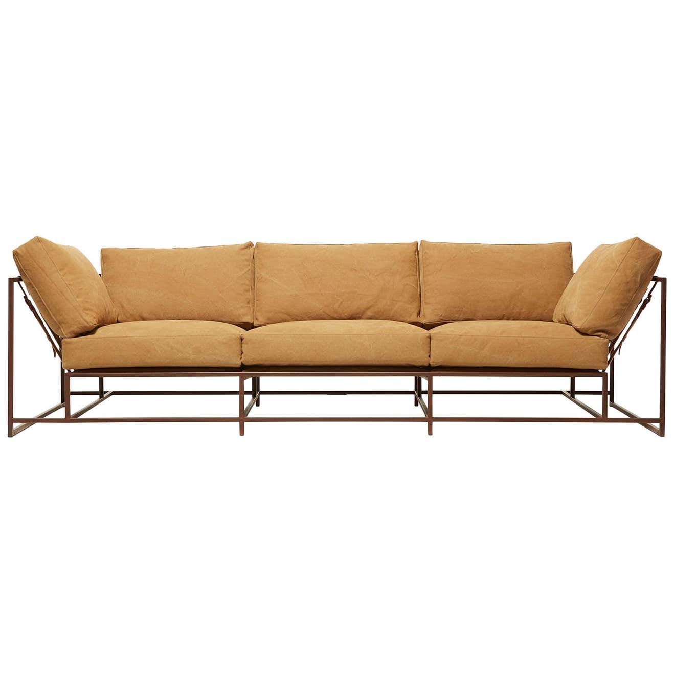 Desert Tan Heavy Canvas and Marbled Rust Sofa For Sale at 1stDibs
