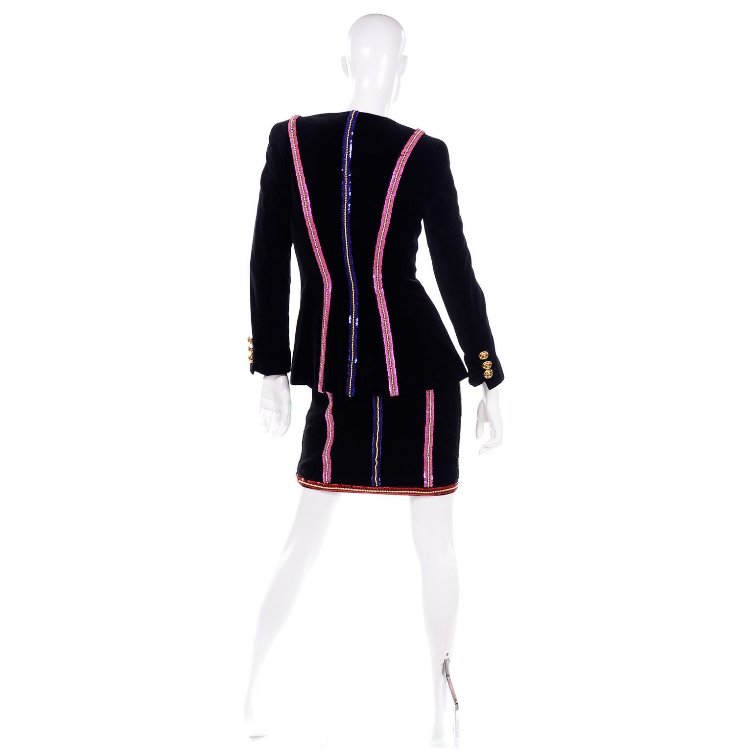 Deadstock Vintage 80s Escada Black Velvet Strapless Beaded Dress & Jacket W Tags 6