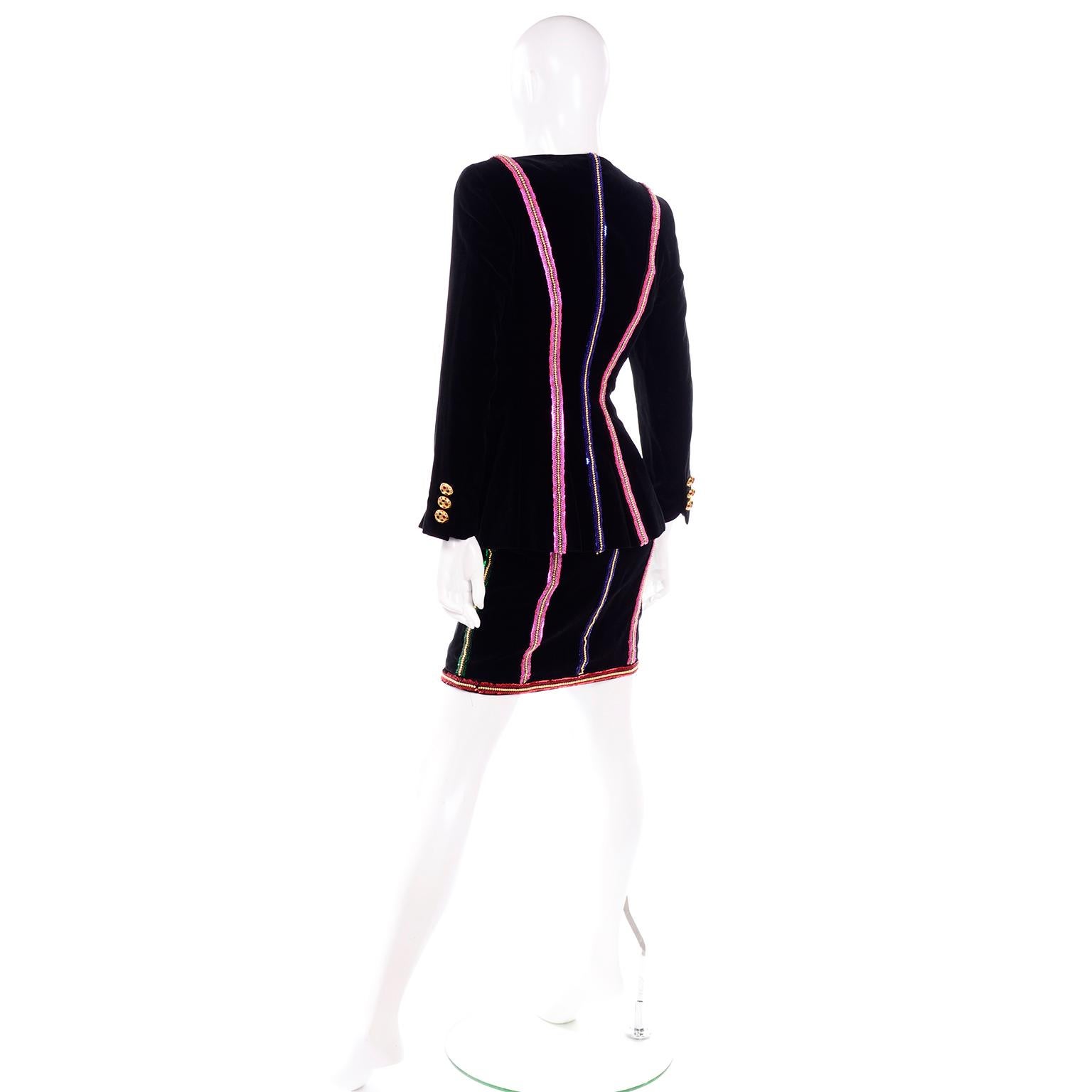 Deadstock Vintage 80s Escada Black Velvet Strapless Beaded Dress & Jacket W Tags 7