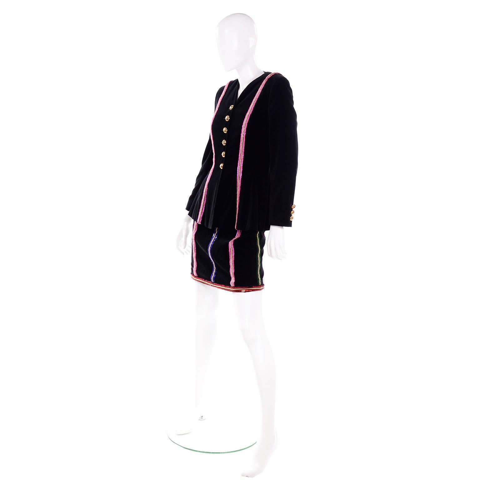 Deadstock Vintage 80s Escada Black Velvet Strapless Beaded Dress & Jacket W Tags 8