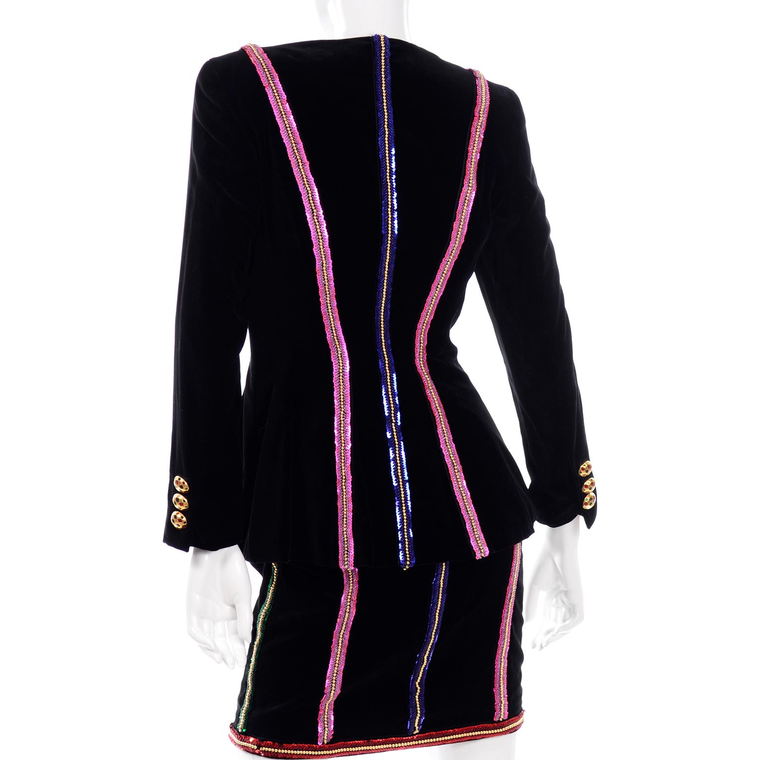 Deadstock Vintage 80s Escada Black Velvet Strapless Beaded Dress & Jacket W Tags 9