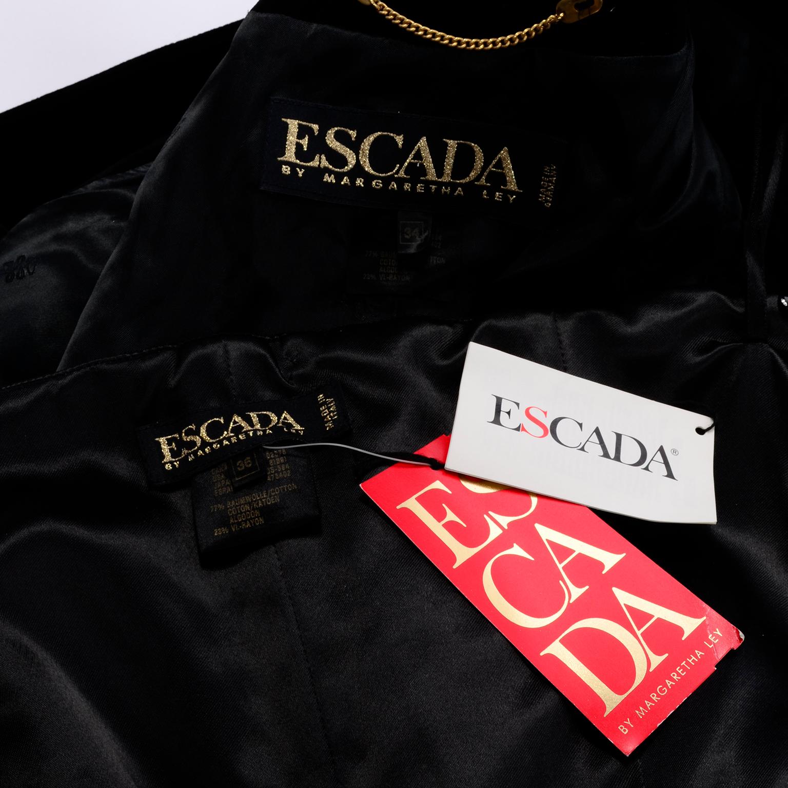 Deadstock Vintage 80s Escada Black Velvet Strapless Beaded Dress & Jacket W Tags 15