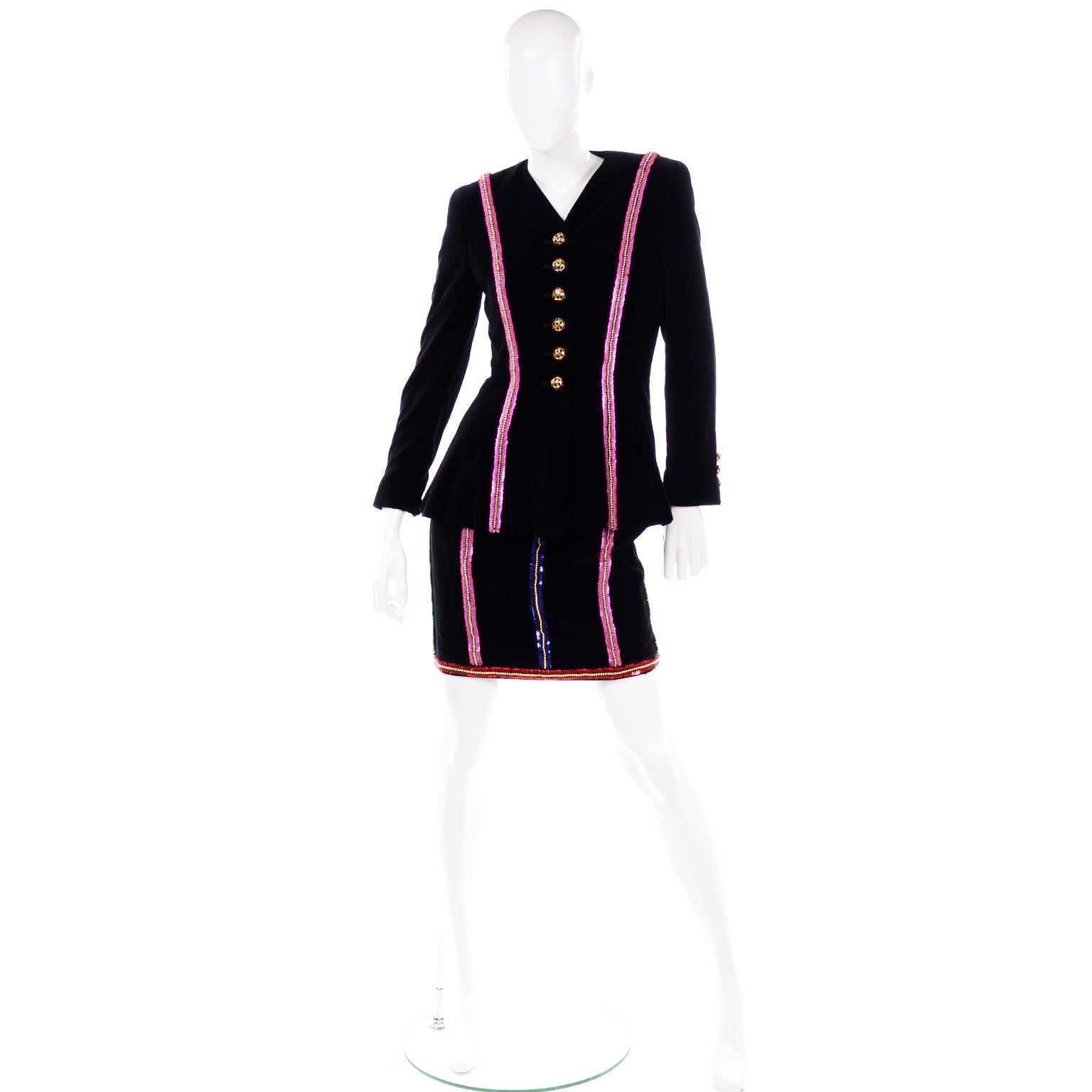Deadstock Vintage 80s Escada Black Velvet Strapless Beaded Dress & Jacket W Tags 3
