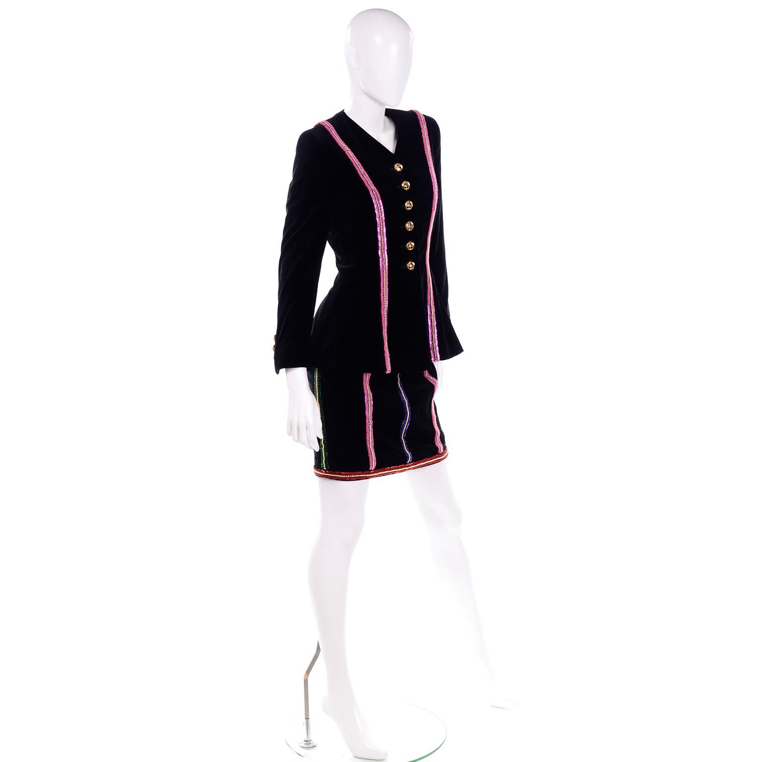 Deadstock Vintage 80s Escada Black Velvet Strapless Beaded Dress & Jacket W Tags 4