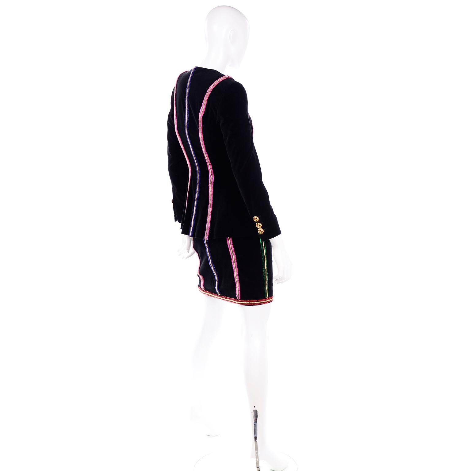 Deadstock Vintage 80s Escada Black Velvet Strapless Beaded Dress & Jacket W Tags 5