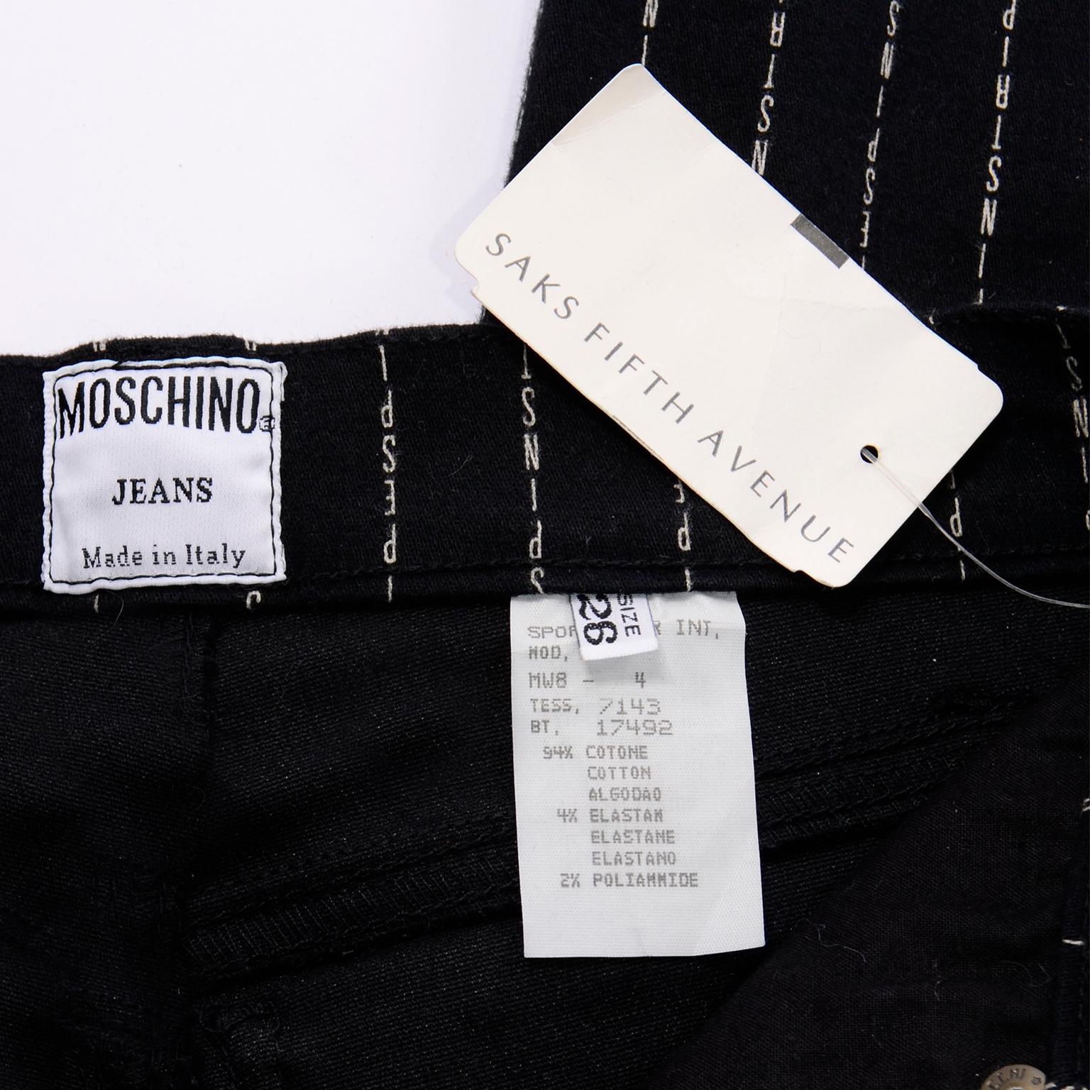Deadstock Vintage Moschino 1990s Novelty Jeans With Words  Pinstripes Stripes 4