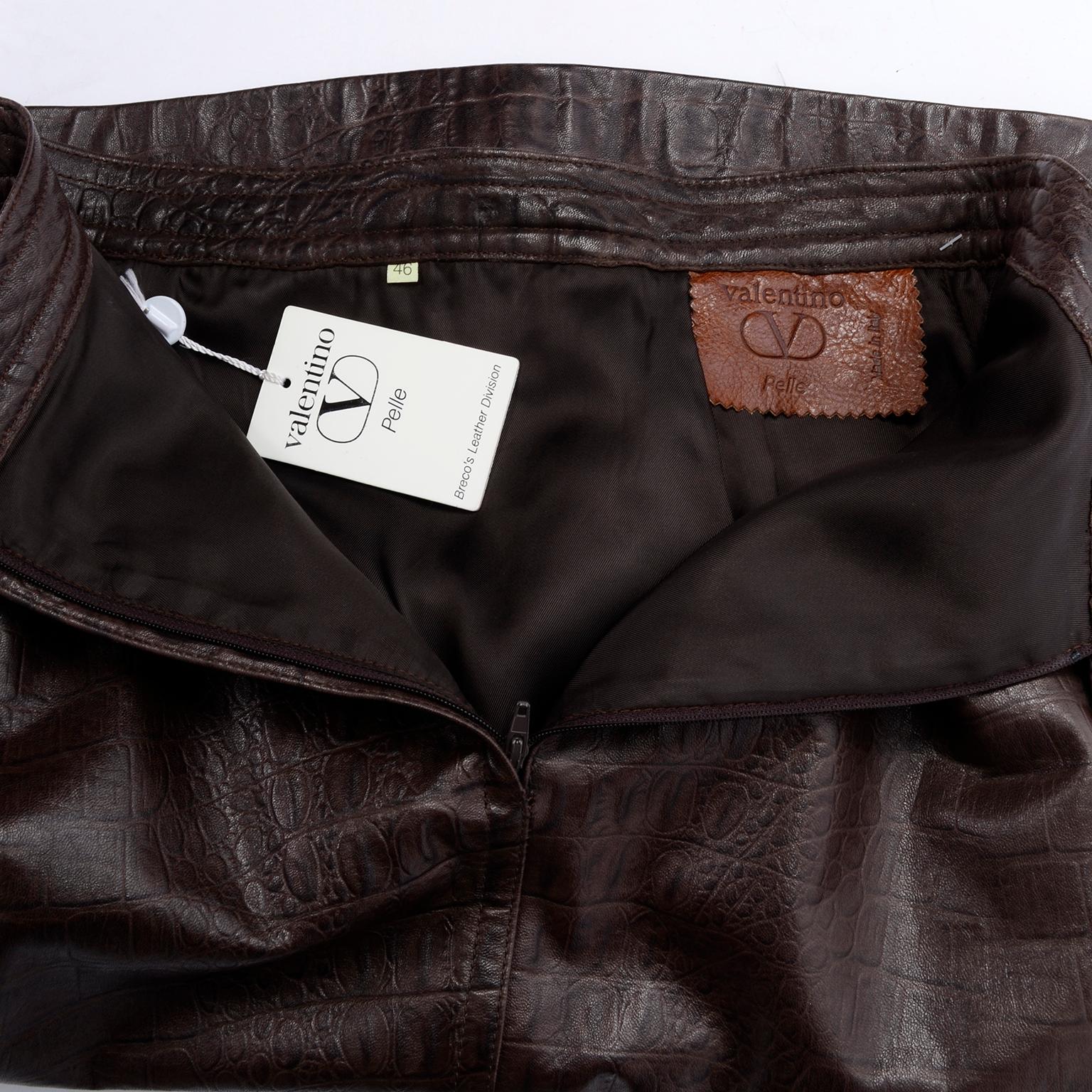 Deadstock Vintage New Valentino Alligator Print Embossed Leather Pencil Skirt For Sale 5
