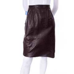 Deadstock Vintage New Valentino Alligator Print Embossed Leather Pencil Skirt