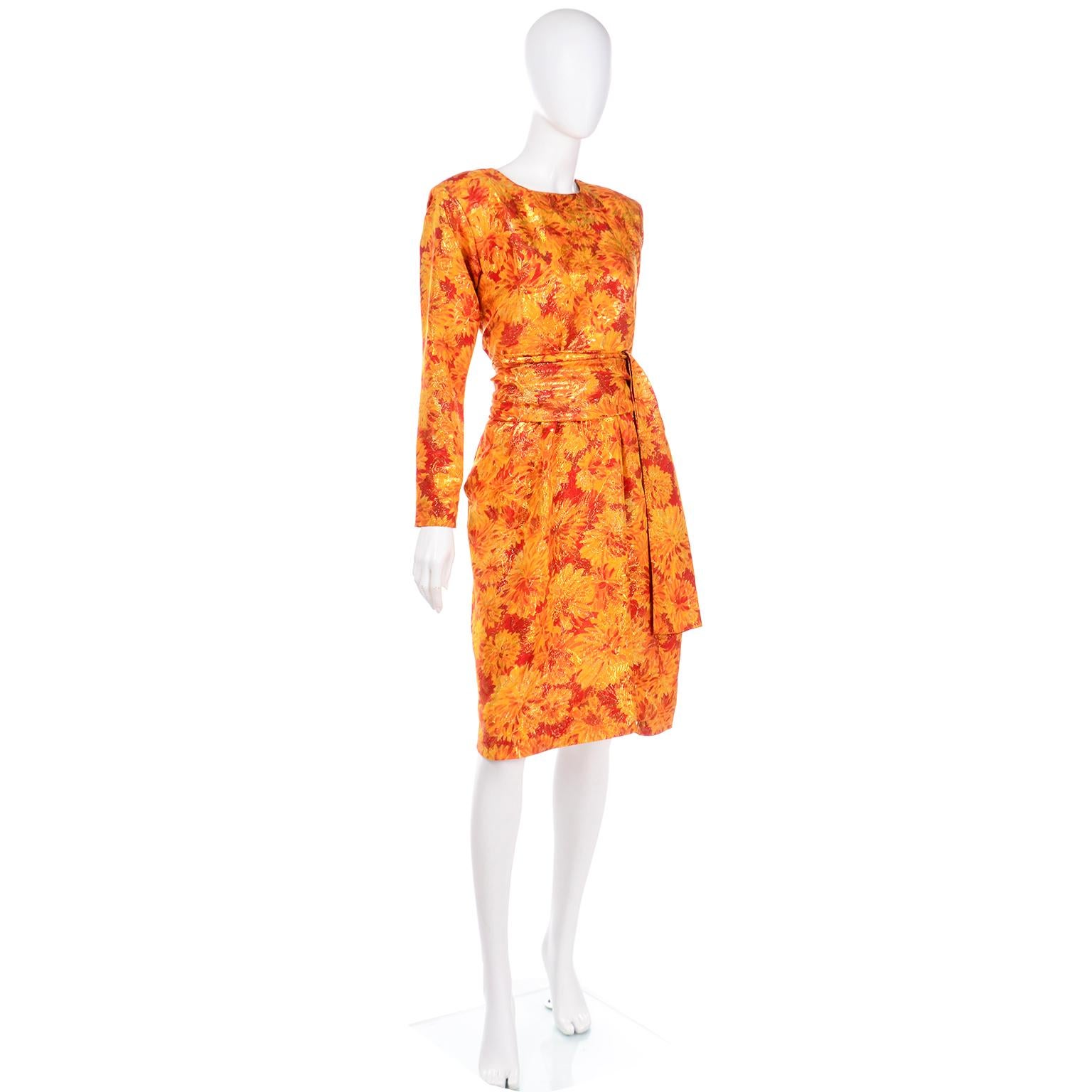 Deadstock YSL 1989 Orange Metallic Documented Yves Saint Laurent Runway Dress In Excellent Condition For Sale In Portland, OR