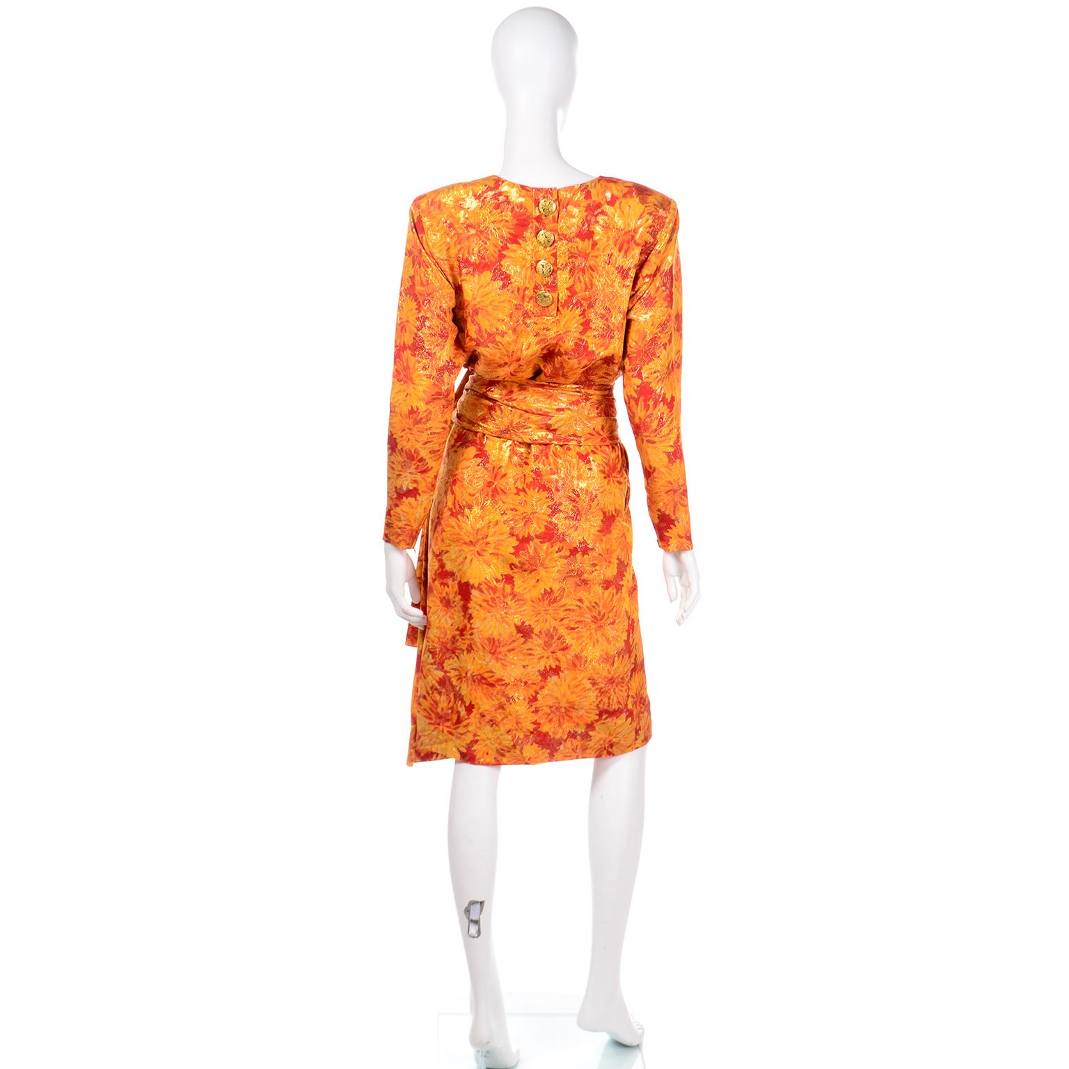 Women's Deadstock YSL 1989 Orange Metallic Documented Yves Saint Laurent Runway Dress For Sale