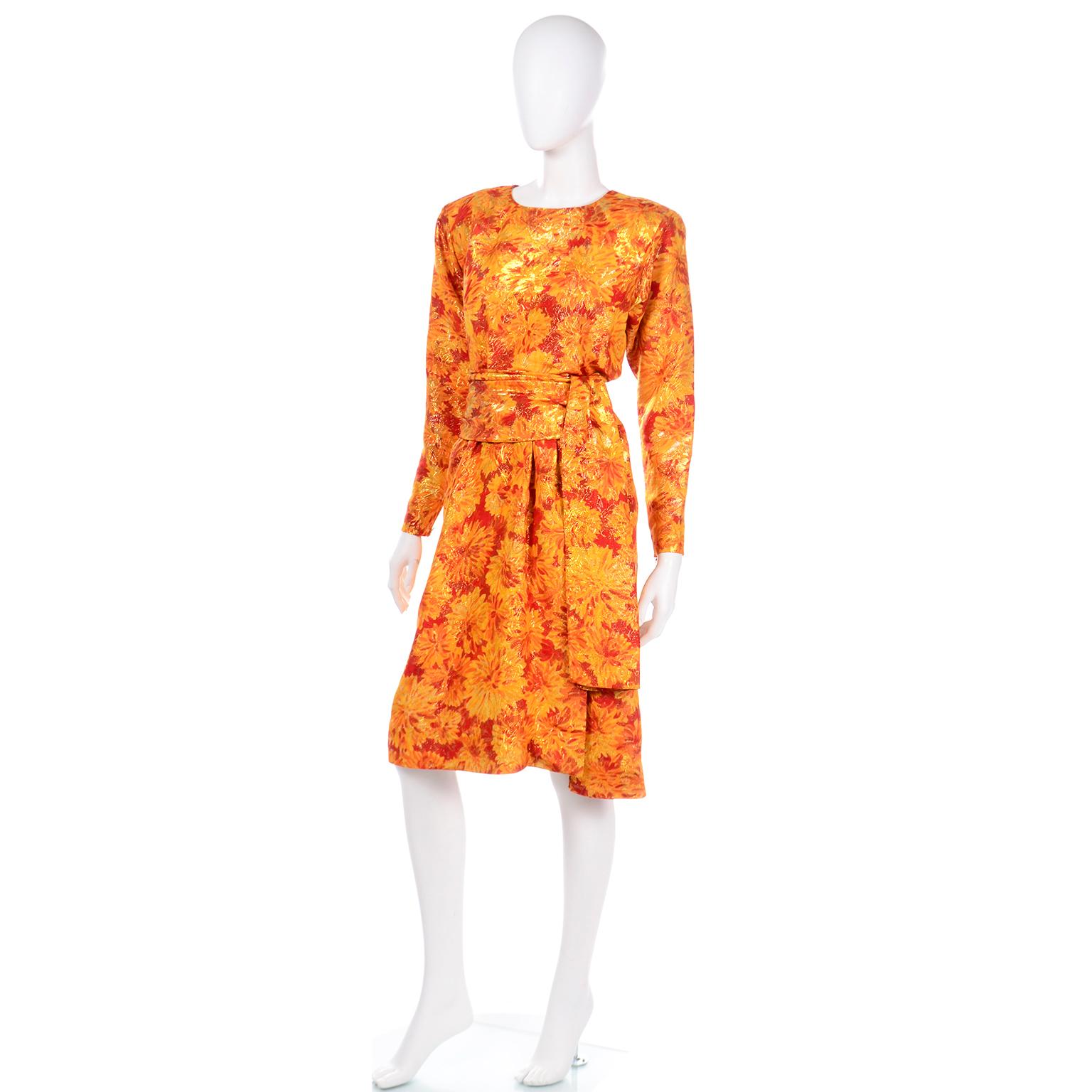 Deadstock YSL 1989 Orange Metallic Documented Yves Saint Laurent Runway Dress For Sale 1