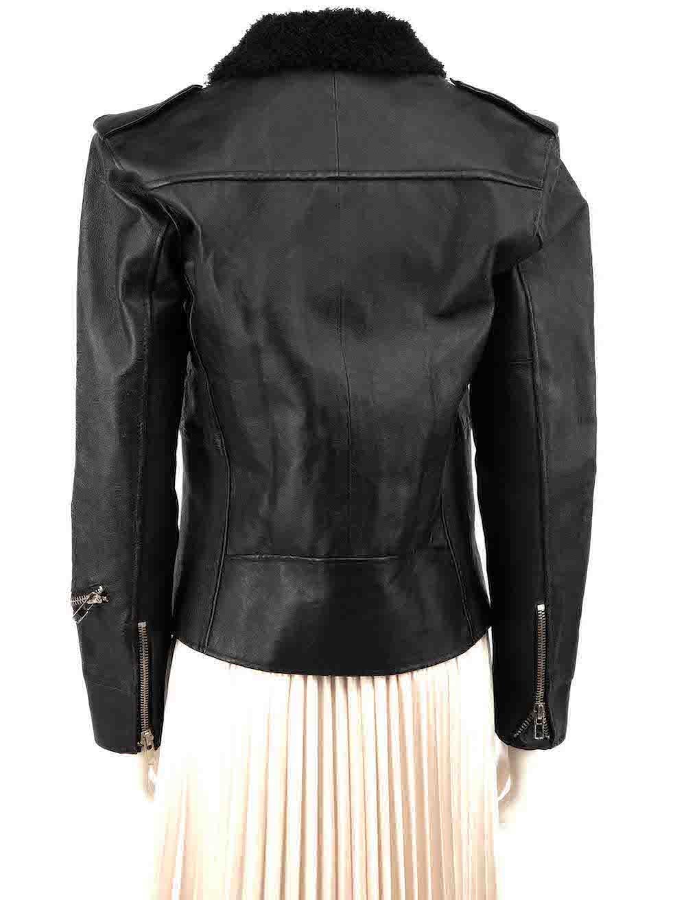 Deadwood Black Recycled Leather Biker Jacket Size S In Good Condition For Sale In London, GB