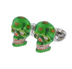 Deakin & Francis Mexican Skull Green Enamel Cufflinks