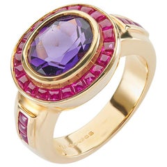 Deakin & Francis 18 Karat Gelbgold Amethyst Ring mit Rubinbordüre