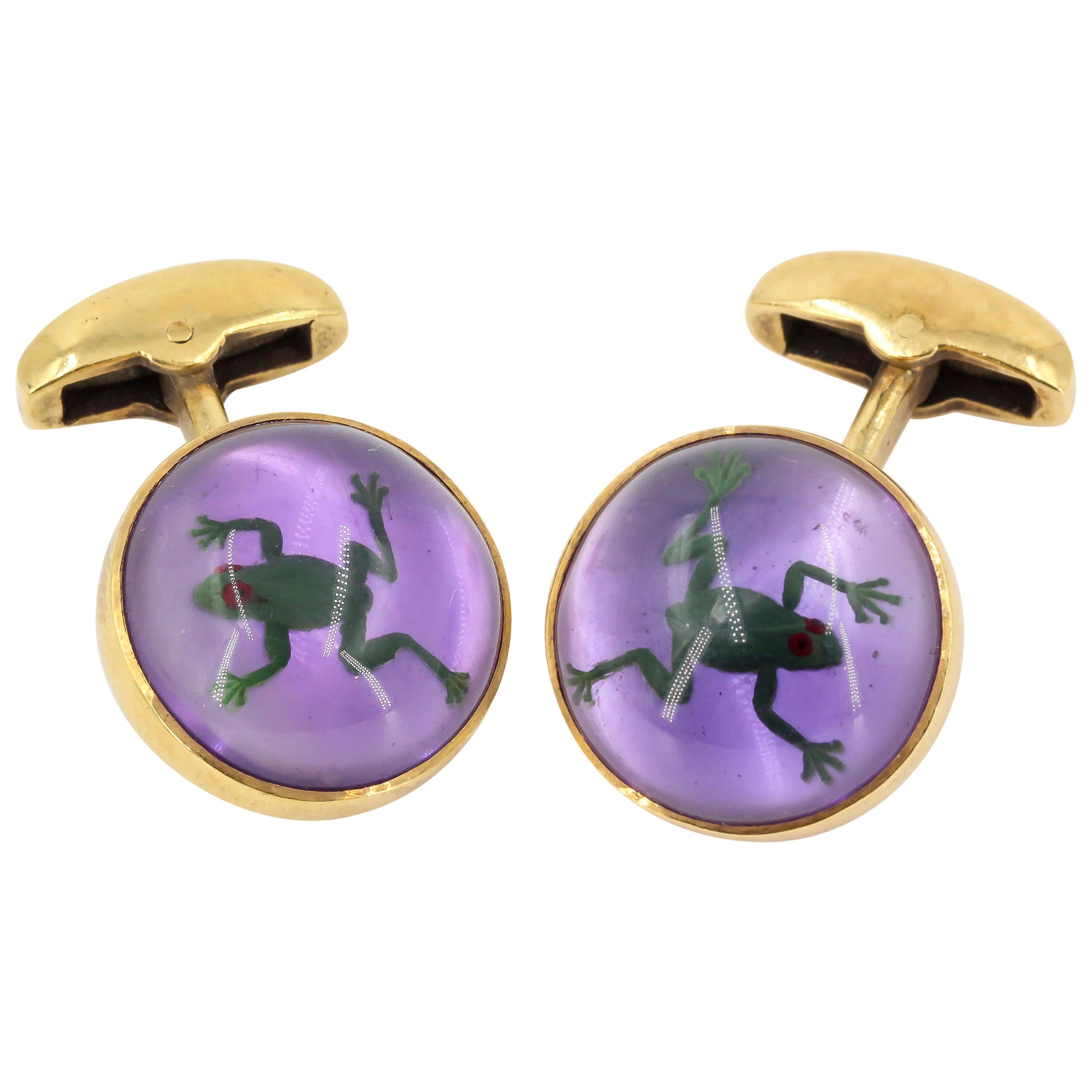 Deakin & Francis 18 Karat Gold Intaglio Frog Cufflinks