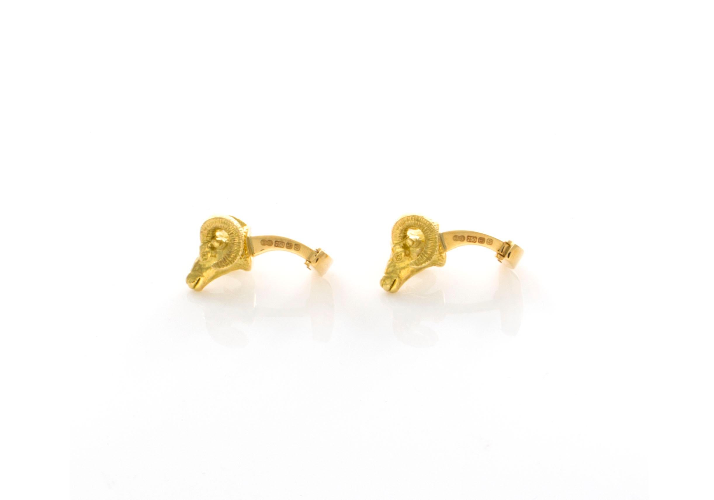 Contemporary Deakin & Francis 18 Karat Gold Rams Head Cufflinks For Sale