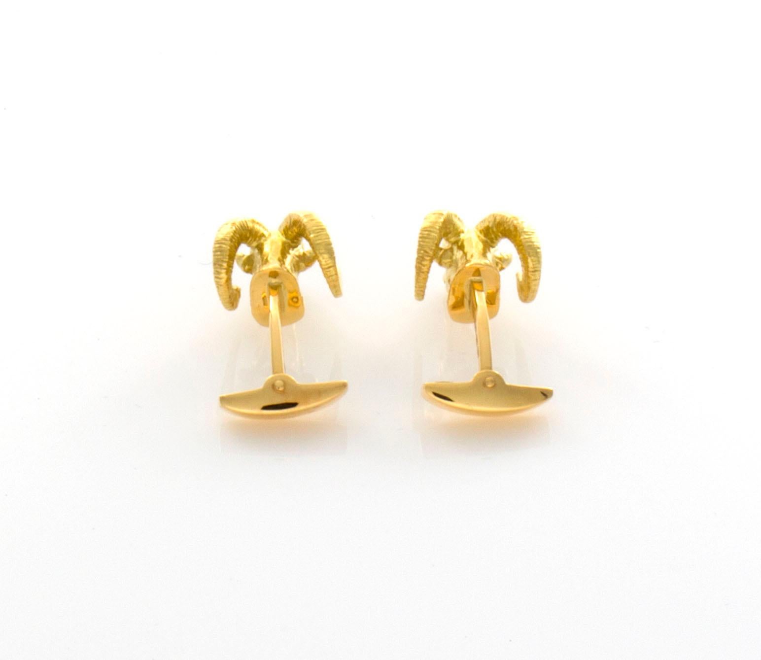 Deakin & Francis 18 Karat Gold Rams Head Cufflinks In New Condition For Sale In Mobile, AL