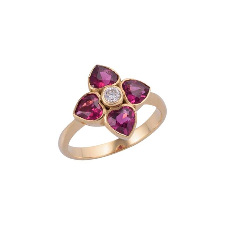 Deakin & Francis 18 Karat Gold Rubelite and Diamond Cluster Ring For Sale