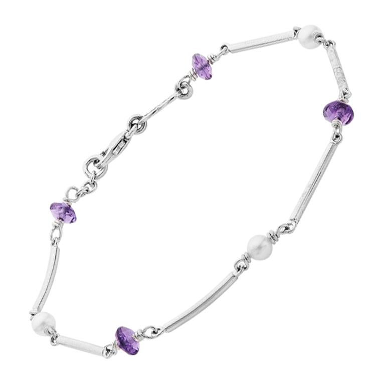 Deakin & Francis 18 Karat White Gold Amethyst Bead and Pearl Bracelet