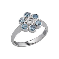 Anillo en racimo de aguamarina y diamantes Deakin & Francis de oro blanco de 18 quilates
