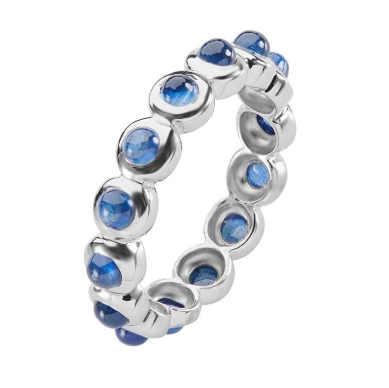 Contemporary Deakin & Francis 18 Karat White Gold Cabochon Sapphire Eternity Ring For Sale