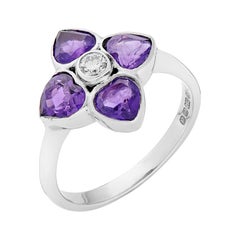 Deakin 
Francis 18 Karat White Gold Diamond and Amethyst Cluster Ring