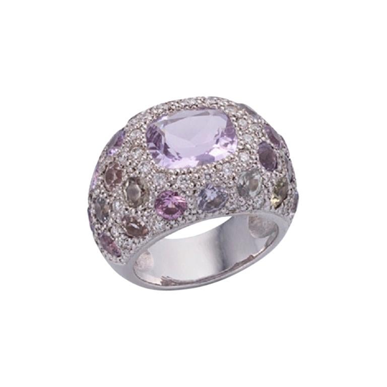 Deakin & Francis 18 Karat White Gold Diamond and Kunzite Ring For Sale