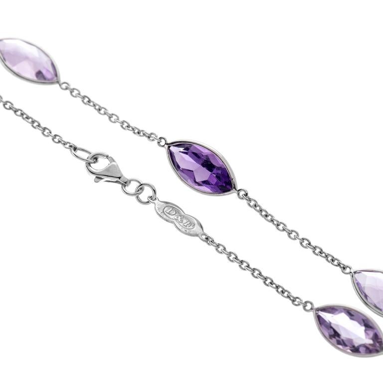 DEAKIN & FRANCIS, Piccadilly Arcade, London

This stunning necklace comprises of 11 alternating light and dark marquise shaped amethysts. A stunning addition to any jewellery box. This necklace makes the perfect gift for those who want to celebrate