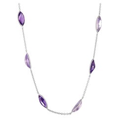 Deakin & Francis 18 Karat White Gold Light and Dark Marquise Amethyst Necklace