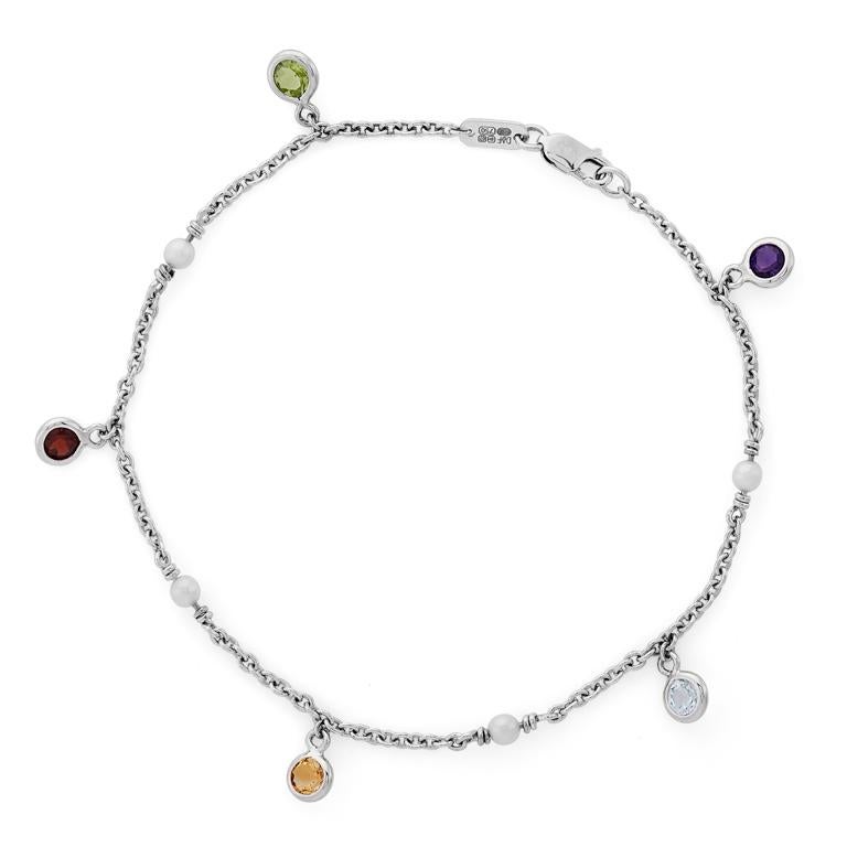 Contemporary Deakin & Francis 18 Karat White Gold Multi-Gemstone and Cultured Pearl Bracelet For Sale