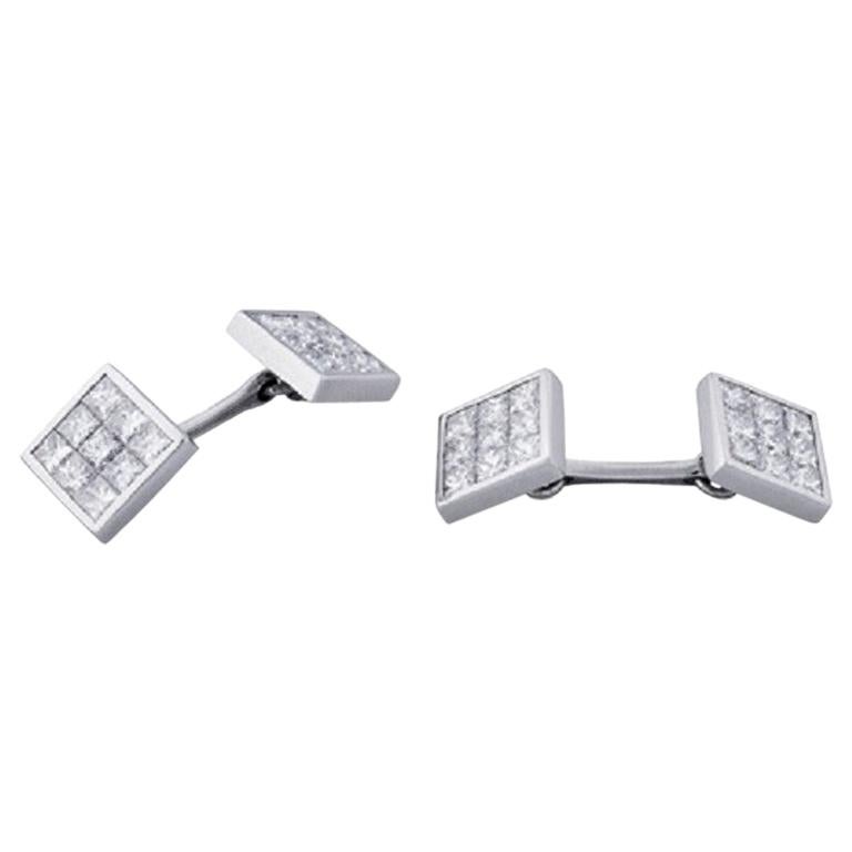 Deakin & Francis 18 Karat White Gold Pave Set Diamond Cufflinks For Sale