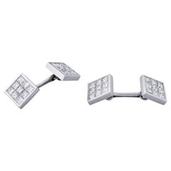 Deakin & Francis 18 Karat White Gold Pave Set Diamond Cufflinks