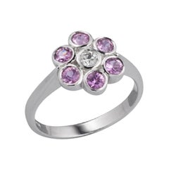 Deakin & Francis 18 Karat White Gold Pink Sapphire and Diamond Cluster Ring